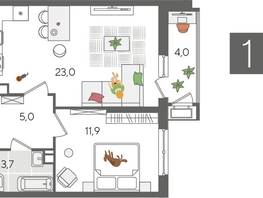 Продается 1-комнатная квартира ЖК Рекорд 2, литера 5, 47.6  м², 10038840 рублей