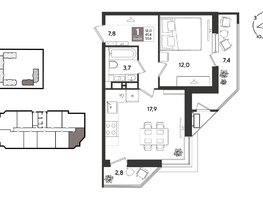 Продается 1-комнатная квартира ЖК Рекорд 2, литера 6, 51.6  м&sup2;, 12631680 рублей