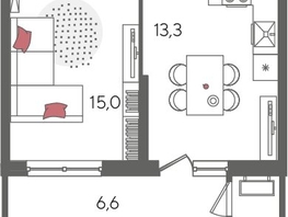 Продается 1-комнатная квартира ЖК Рекорд 2, литера 6, 44.6  м&sup2;, 11136620 рублей