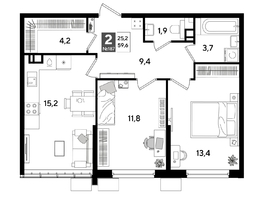 Продается 2-комнатная квартира ЖК DOGMA PARK (Догма парк), лит 20, 59.6  м², 9392960 рублей