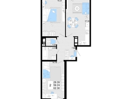Продается 2-комнатная квартира ЖК Фонтаны, литер 19, 62.36  м², 10913000 рублей