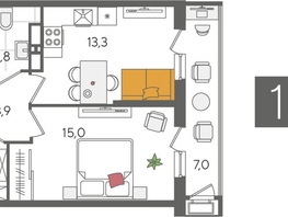 Продается 1-комнатная квартира ЖК Рекорд 2, литера 4, 45  м&sup2;, 10273500 рублей