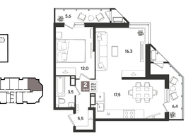Продается 2-комнатная квартира ЖК Рекорд 2, литера 4, 66.8  м&sup2;, 14669280 рублей