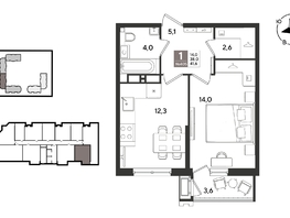 Продается 1-комнатная квартира ЖК Рекорд 2, литера 5, 41.6  м&sup2;, 10508160 рублей