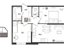 Продается 2-комнатная квартира ЖК Рекорд 2, литера 5, 65.4  м&sup2;, 13681680 рублей