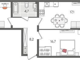 Продается 2-комнатная квартира ЖК Рекорд 2, литера 1, 69.3  м&sup2;, 13416480 рублей