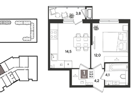 Продается 1-комнатная квартира ЖК Рекорд 2, литера 2, 38.6  м&sup2;, 11375420 рублей