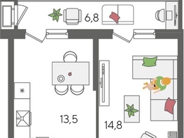 Продается 1-комнатная квартира ЖК Рекорд 2, литера 2, 45.4  м&sup2;, 10096960 рублей