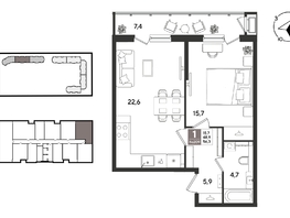 Продается 1-комнатная квартира ЖК Рекорд 2, литера 2, 56.3  м&sup2;, 12678760 рублей