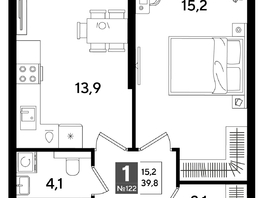 Продается 1-комнатная квартира ЖК DOGMA PARK (Догма парк), литера 16, 39.8  м&sup2;, 7394840 рублей
