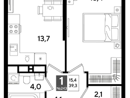 Продается 1-комнатная квартира ЖК DOGMA PARK (Догма парк), литера 16, 39.3  м&sup2;, 7372680 рублей