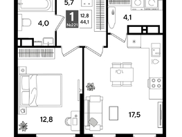 Продается 1-комнатная квартира ЖК DOGMA PARK (Догма парк), лит 20, 44.1  м&sup2;, 8092350 рублей