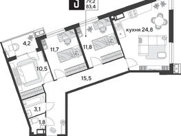 Продается 3-комнатная квартира ЖК Парк Победы 2, литера 28, 83.4  м&sup2;, 11484180 рублей