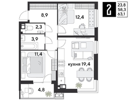 Продается 2-комнатная квартира ЖК Парк Победы 2, литера 28, 63.1  м&sup2;, 10058140 рублей