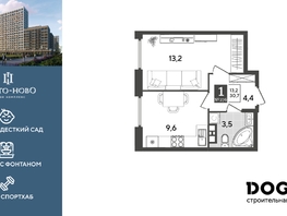 Продается 1-комнатная квартира ЖК Порто-Ново, литера 6, 30.7  м&sup2;, 7791660 рублей