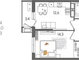 Продается 1-комнатная квартира ЖК Рекорд 2, литера 6, 41.4  м&sup2;, 9559260 рублей