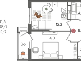 Продается 1-комнатная квартира ЖК Рекорд 2, литера 1, 41.6  м&sup2;, 10216960 рублей