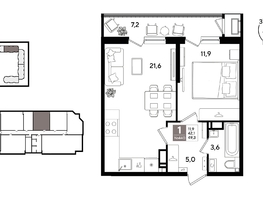 Продается 1-комнатная квартира ЖК Рекорд 2, литера 1, 48.4  м&sup2;, 12124200 рублей