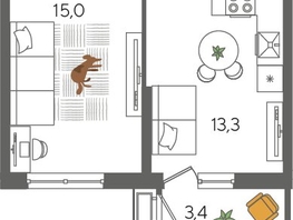 Продается 1-комнатная квартира ЖК Рекорд 2, литера 6, 41.6  м&sup2;, 10528960 рублей