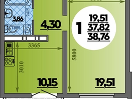 Продается 1-комнатная квартира ЖК Город у моря, литера 23, 38.76  м&sup2;, 7334000 рублей