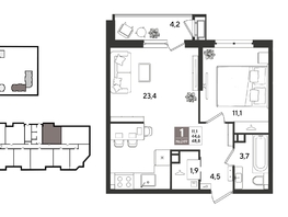 Продается 1-комнатная квартира ЖК Рекорд 2, литера 6, 48.8  м&sup2;, 11277680 рублей