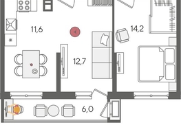 Продается 2-комнатная квартира ЖК Рекорд 2, литера 6, 58.8  м&sup2;, 11754120 рублей