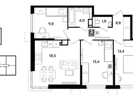 Продается 3-комнатная квартира ЖК DOGMA PARK (Догма парк), литера 7, 68.8  м&sup2;, 9989760 рублей