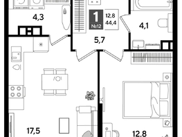 Продается 1-комнатная квартира ЖК ДОГМА ПАРК, лит 20, 44.2  м&sup2;, 8398000 рублей