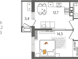 Продается 1-комнатная квартира ЖК Рекорд 2, литера 6, 41.6  м&sup2;, 9759360 рублей