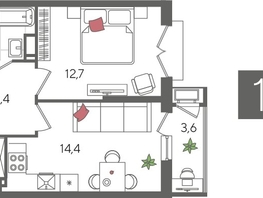 Продается 1-комнатная квартира ЖК Рекорд 2, литера 4, 41.6  м&sup2;, 10404160 рублей