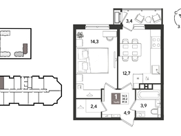 Продается 1-комнатная квартира ЖК Рекорд 2, литера 6, 41.6  м&sup2;, 10158720 рублей