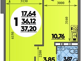 Продается 1-комнатная квартира ЖК Восточный, литера 35, 37.2  м&sup2;, 6037560 рублей