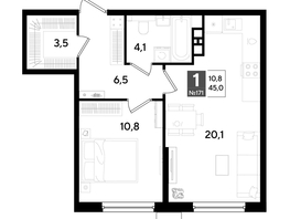 Продается 1-комнатная квартира ЖК ДОГМА ПАРК, литера 18, 45  м&sup2;, 8343000 рублей