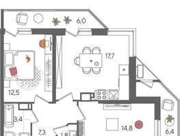Продается 2-комнатная квартира ЖК Рекорд 2, литера 5, 69.9  м&sup2;, 14105821 рублей