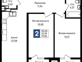 Продается 2-комнатная квартира ЖК Резиденция морей, корпус Е1, 75.84  м&sup2;, 16684800 рублей