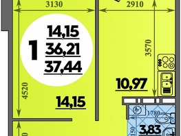 Продается 1-комнатная квартира ЖК Южная долина, литер 2, 37.44  м&sup2;, 4481568 рублей