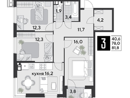 Продается 3-комнатная квартира ЖК Парк Победы 2, литера 19, 81.8  м&sup2;, 11869180 рублей