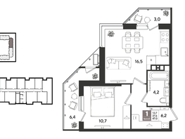 Продается 1-комнатная квартира ЖК Рекорд 2, литера 1, 46.4  м&sup2;, 11354080 рублей
