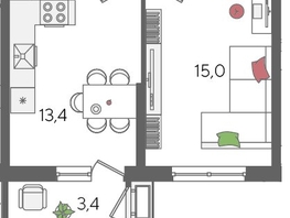 Продается 1-комнатная квартира ЖК Рекорд 2, литера 5, 41.6  м&sup2;, 11157120 рублей