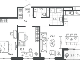 Продается 2-комнатная квартира ЖК Все Свои ВИП, литер 7, 72.1  м&sup2;, 21630000 рублей