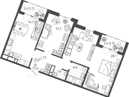 Продается 2-комнатная квартира ЖК Все Свои ВИП, литер 7, 74.95  м&sup2;, 17613250 рублей