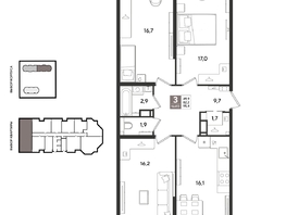 Продается 3-комнатная квартира ЖК Рекорд 2, литера 3, 95.4  м&sup2;, 19862280 рублей