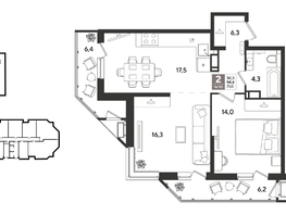 Продается 2-комнатная квартира ЖК Рекорд 2, литера 4, 71  м&sup2;, 14988100 рублей