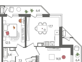 Продается 2-комнатная квартира ЖК Рекорд 2, литера 5, 70.3  м&sup2;, 14404470 рублей