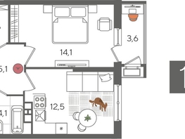 Продается 1-комнатная квартира ЖК Рекорд 2, литера 5, 42  м&sup2;, 10445400 рублей