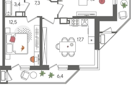 Продается 2-комнатная квартира ЖК Рекорд 2, литера 5, 70.3  м&sup2;, 14446650 рублей