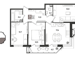 Продается 3-комнатная квартира ЖК Рекорд 2, литера 6, 88  м&sup2;, 17943200 рублей