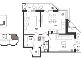 Продается 2-комнатная квартира ЖК Рекорд 2, литера 6, 70.3  м&sup2;, 14777060 рублей
