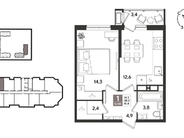 Продается 1-комнатная квартира ЖК Рекорд 2, литера 6, 41.4  м&sup2;, 10300320 рублей