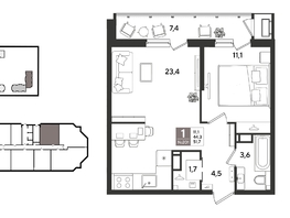 Продается 1-комнатная квартира ЖК Рекорд 2, литера 6, 51.7  м&sup2;, 12035760 рублей